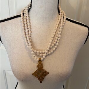 Akola Paper Bead  Brass Toggle Clasp Necklace